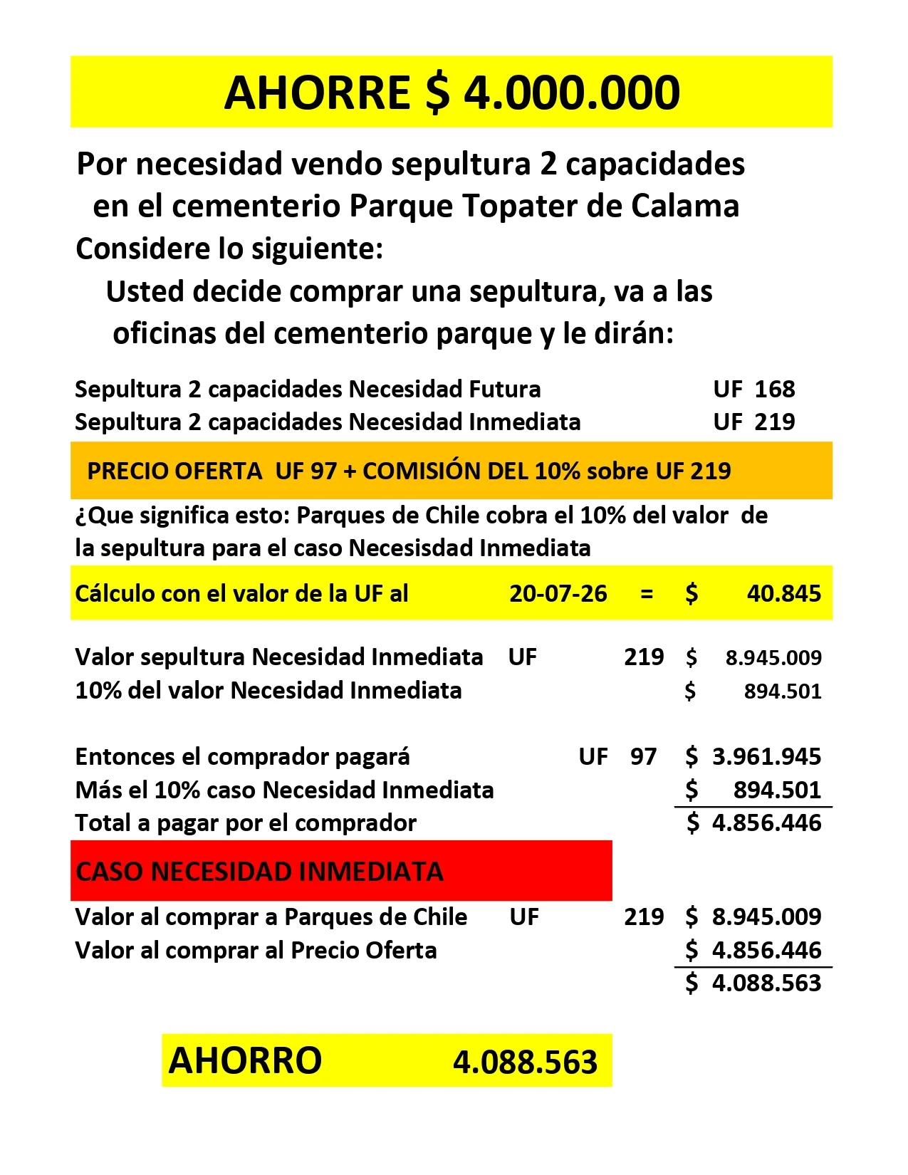 Oferta de tumba en Cementerio Calama - Vista 1