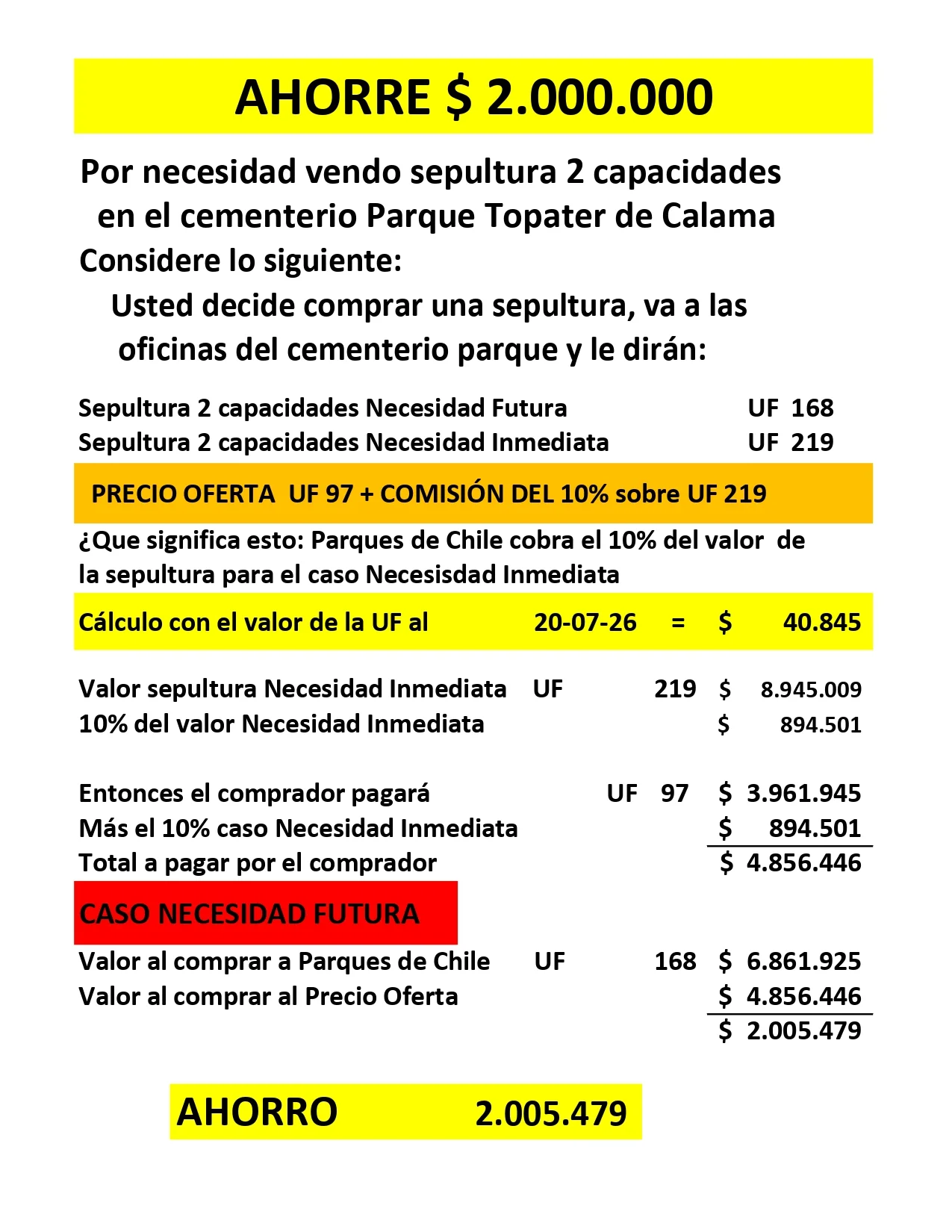 Oferta de tumba en Cementerio Calama - Vista 2
